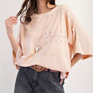 Women's Peach Eyelet Top